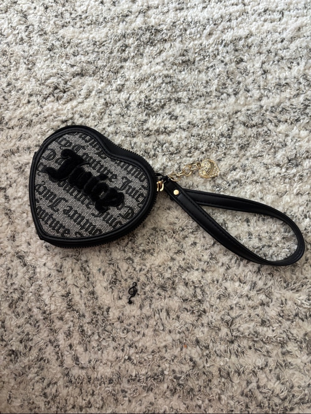 Juicy Couture Black and Gray Heart Wristlet Clutch